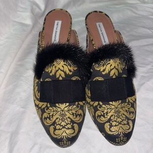Tabitha Simmons Gold Embroidery Slipon Mules